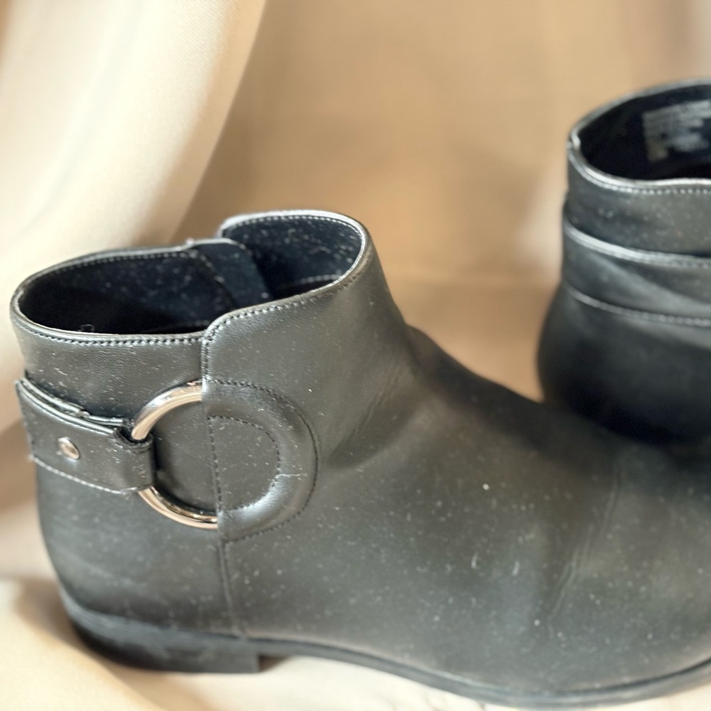 Alfani Black Leather Ankle Booties with Side Zip - Picture 2 of 10
